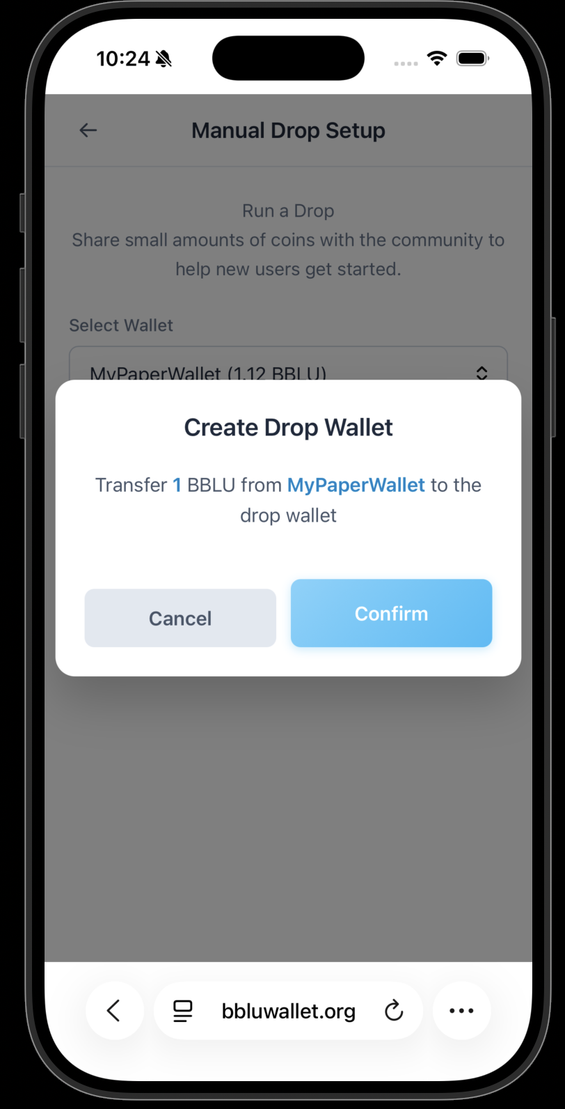Create DROP wallet confirm