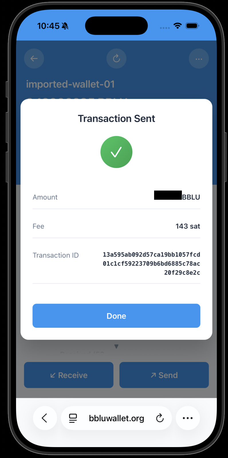Transaction sent confirmation
